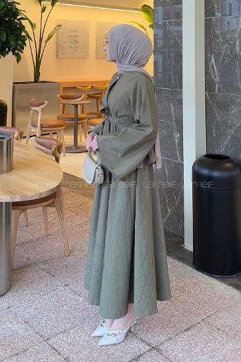 Khaki Medium Crew Neck Long Arm Cotton Skirt Suit