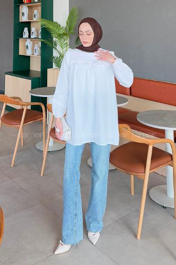 White Hood Neck Acrylic Printed Tunic