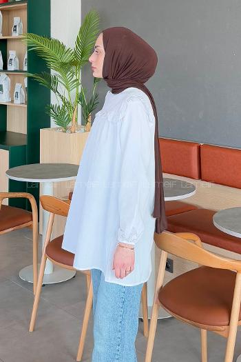 White Hood Neck Acrylic Printed Tunic