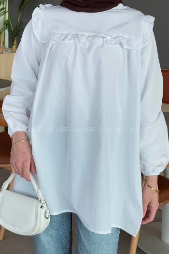 White Hood Neck Acrylic Printed Tunic