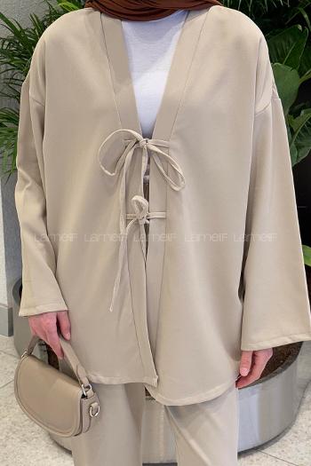 Beige V Neck Long Arm Viscose Fabric Regular Trousers Comfortable Suit