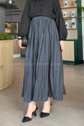 Lamelif Kraşlı Tesettür Etek Antrasit