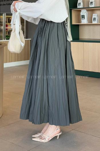 Lamelif Kraşlı Tesettür Etek Koyu Yeşil