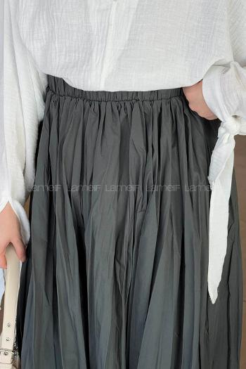 Lamelif Kraşlı Tesettür Etek Koyu Yeşil