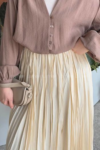 Lamelif Kraşlı Tesettür Etek Krem