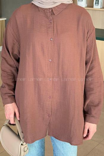 Lamelif Müslin Tesettür Gömlek Acı Kahve