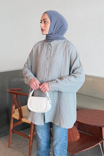 Lamelif Müslin Tesettür Gömlek Gri