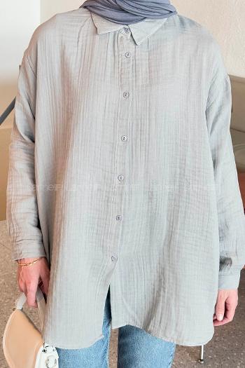 Lamelif Müslin Tesettür Gömlek Gri