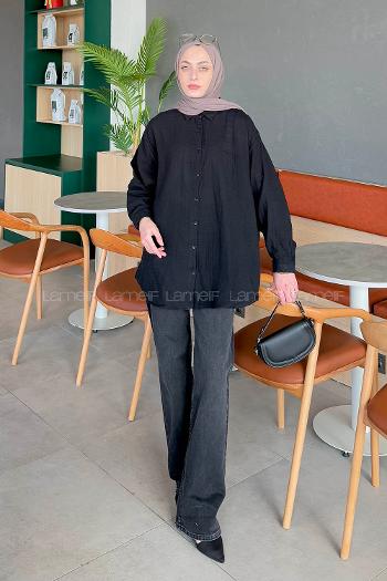 Lamelif Müslin Tesettür Gömlek Siyah