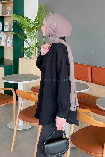 Lamelif Müslin Tesettür Gömlek Siyah