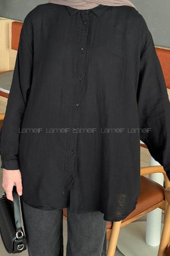 Lamelif Müslin Tesettür Gömlek Siyah