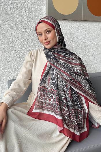 Lamelif Retro Desen Pamuk Şal Bordo