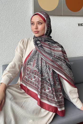 Lamelif Retro Desen Pamuk Şal Bordo