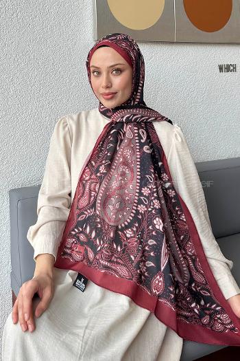 Lamelif Retro Desen Pamuk Şal Bordo