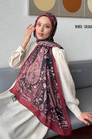 Lamelif Retro Desen Pamuk Şal Bordo