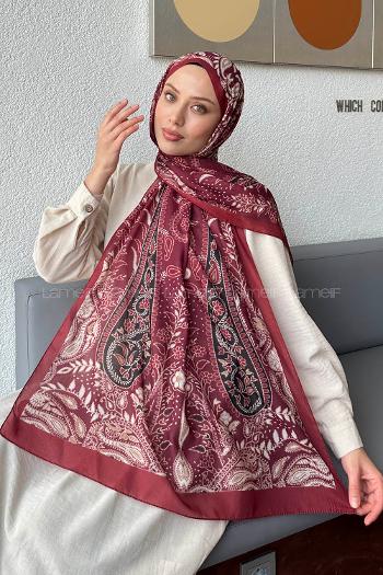 Lamelif Retro Desen Pamuk Şal Bordo