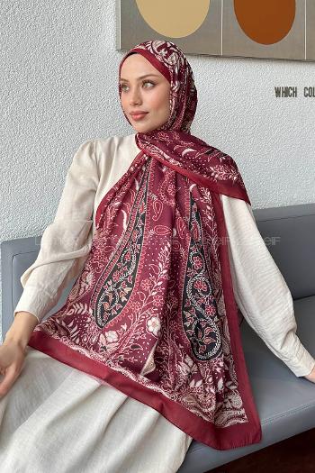 Lamelif Retro Desen Pamuk Şal Bordo