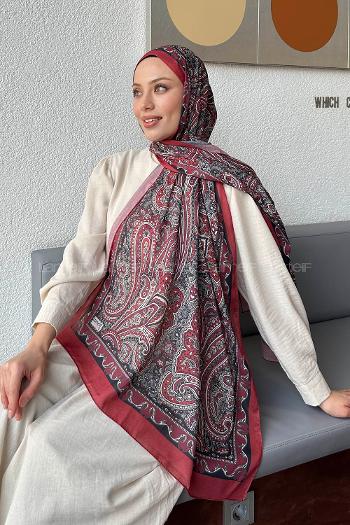 Lamelif Retro Desen Pamuk Şal Bordo