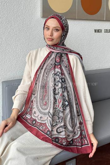 Lamelif Retro Desen Pamuk Şal Bordo