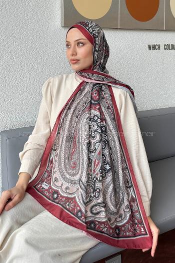 Lamelif Retro Desen Pamuk Şal Bordo