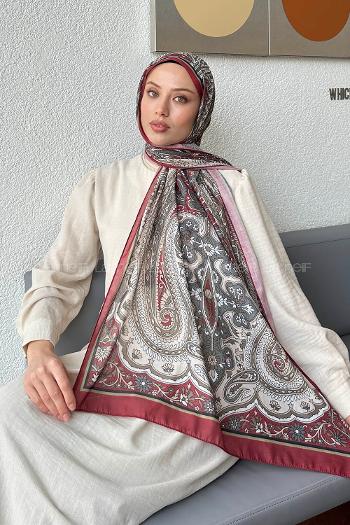 Lamelif Retro Desen Pamuk Şal Bordo