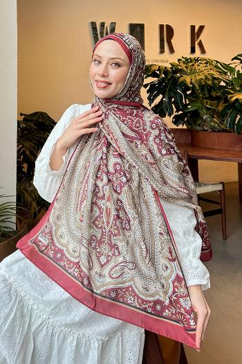 Lamelif Retro Desen Pamuk Şal Bordo