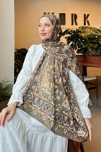 Lamelif Retro Desen Soft Şal Asker Yeşili