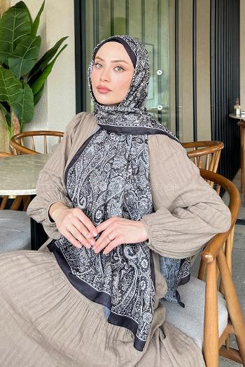 Lamelif Retro Desen Soft Şal Bitter Kahve Bej