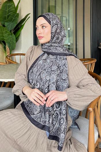 Lamelif Retro Desen Soft Şal Bitter Kahve Bej