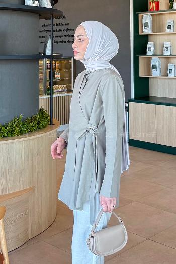 Lamelif Kuşaklı Tesettür Tunik Haki