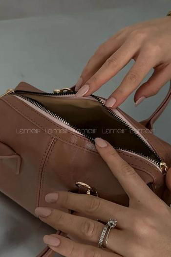 Lamelif Jennie Model Deri Kadın El Ve Omuz Çantası Pudra