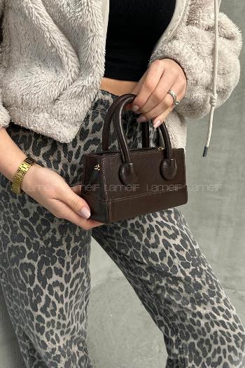 Lamelif Minnie Model Deri Kadın El Ve Omuz Çantası Acı Kahve