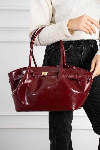 Lamelif Suni Deri Kemer Detaylı Else Kadın Kol Çanta Bordo