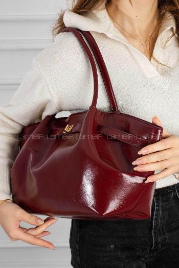 Lamelif Suni Deri Kemer Detaylı Else Kadın Kol Çanta Bordo