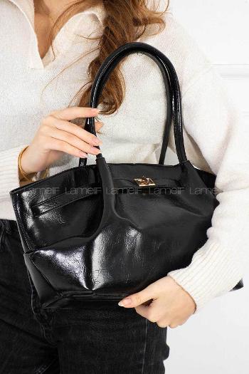 Lamelif Suni Deri Kemer Detaylı Else Kadın Kol Çanta Siyah