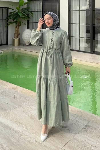 Mint Green Crew Neck Linen Dresess