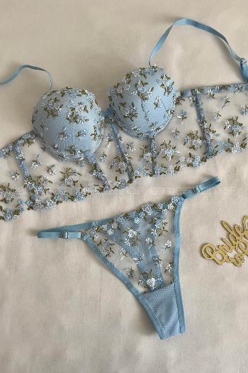 Lamelif Büstiyer Dantelli Nakışlı Destekli Takım