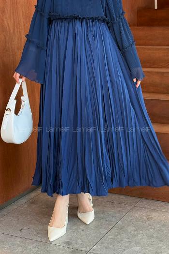 Lamelif Astarlı Tesettür Etek Lacivert