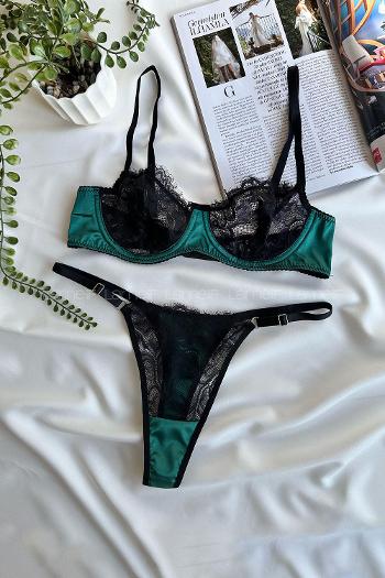 Lamelif Saten Dantel Bralet Takım Desteksiz