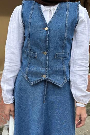 Blue V Neck Sleeveless Arm Cotton Flare Suit