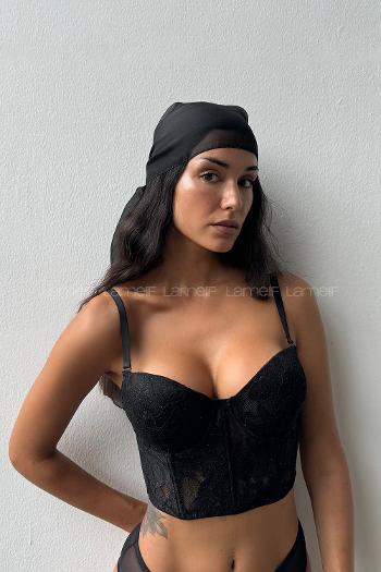 Lamelif  Simli Dantelli Büstiyer Destekli Takım