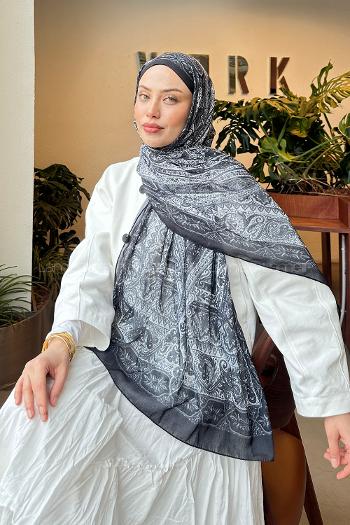 Lamelif Retro Desen Pamuk Şal Antrasit