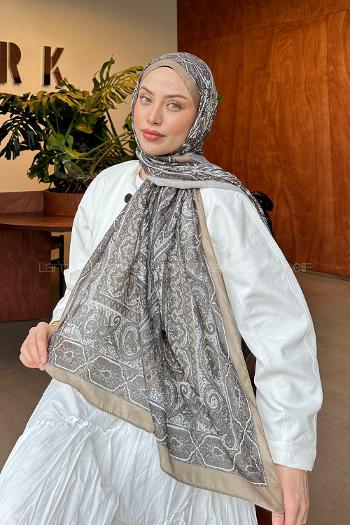 Lamelif Retro Desen Pamuk Şal Mint Yeşili