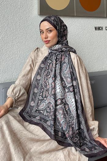 Lamelif Retro Desen Soft Şal Antrasit Pudra