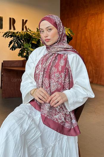 Lamelif Retro Desen Soft Şal Bordo