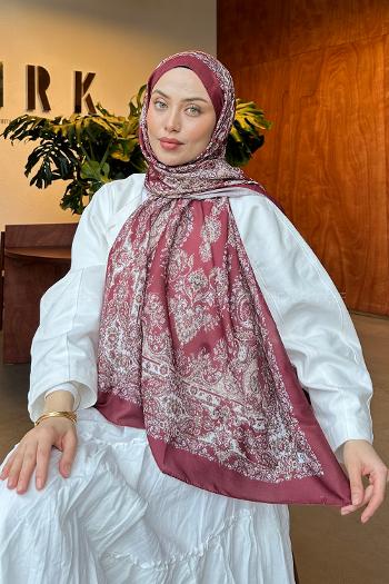 Lamelif Retro Desen Soft Şal Bordo