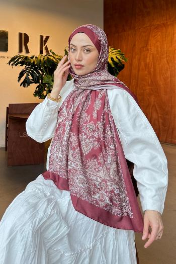 Lamelif Retro Desen Soft Şal Bordo