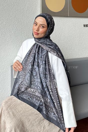 Lamelif Retro Desen Soft Şal Füme