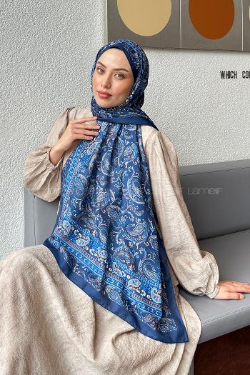 Lamelif Retro Desen Soft Şal Gece Mavisi