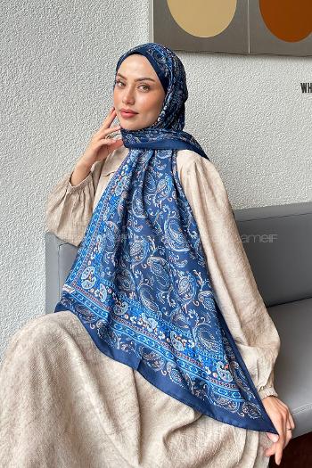 Lamelif Retro Desen Soft Şal Gece Mavisi